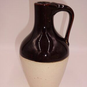 Small Vintage Two Toned Brown Cream Stoneware Jug Syrup Pitcher 6-1/4" x 3-1/2"